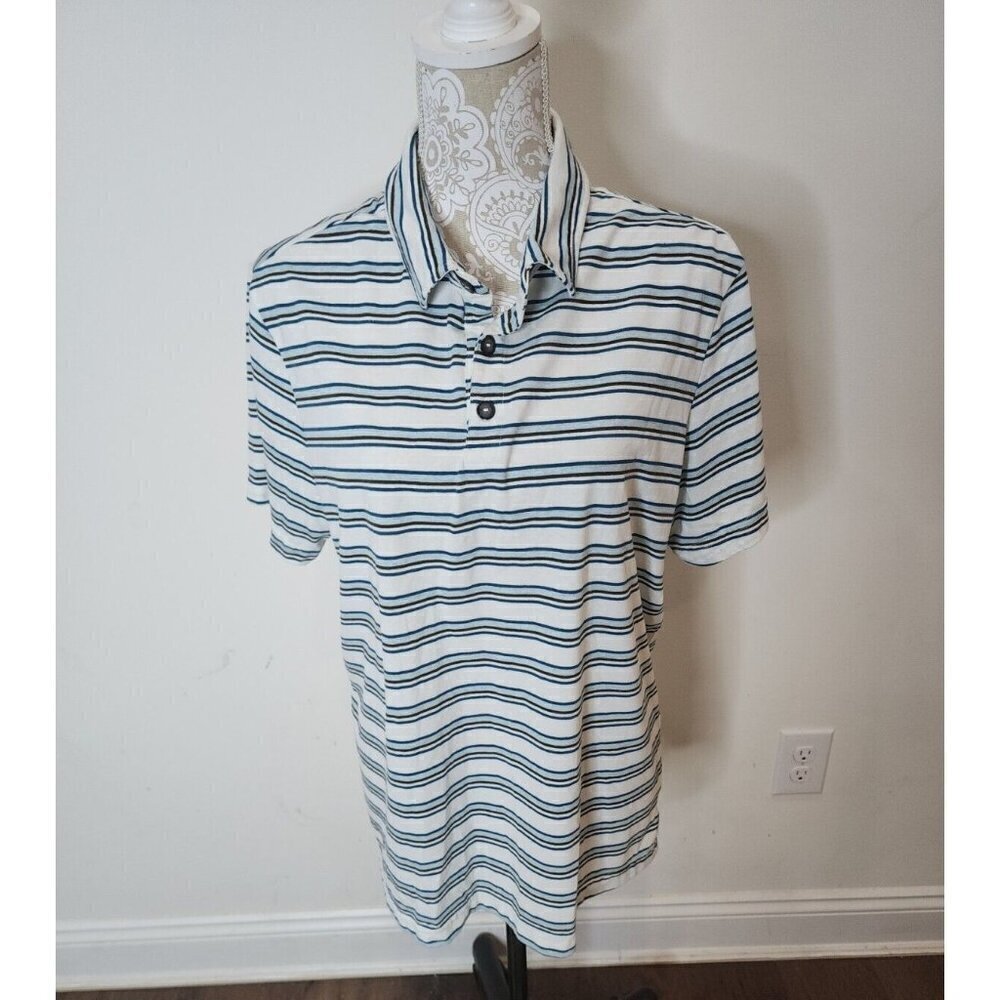 Mohnton Made Polo Shirt Golf White Striped Short Sleeve Men's Large